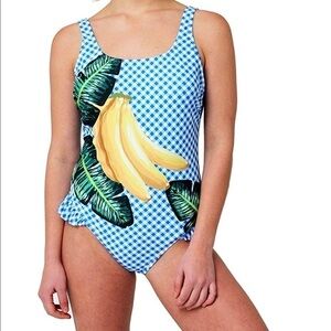 NEW Juicy Couture Blue One Piece Banana Print Bathing Suit Size Small